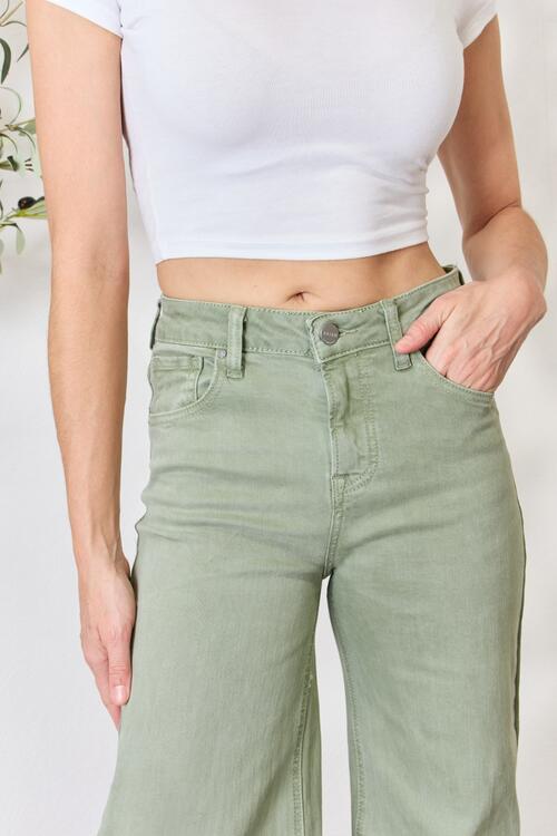 RISEN Full Size Raw Hem Wide-Leg Jeans *