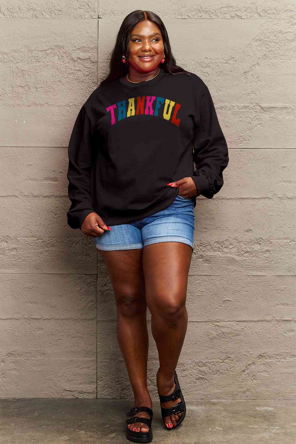 Simply Love Full Size THANKFUL Graphic Sweatshirt