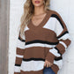 Color Block V-Neck Dropped Shoulder Sweater
