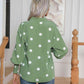 Light Green Polka Dot Collared Neck Buttoned Lantern Sleeve Shirt