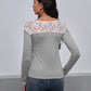 Lace Trim Long Sleeve Round Neck Tee