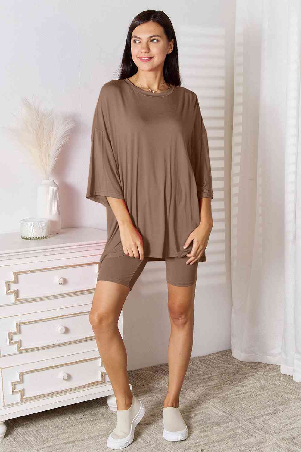 Basic Bae Full Size Soft Rayon Three-Quarter Sleeve Top and Shorts Set *