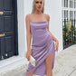 EillyBazar Spaghetti Strap Ruched Split Midi Dress