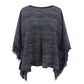 One Size Round Neck Fringe Detail Sleeve Poncho