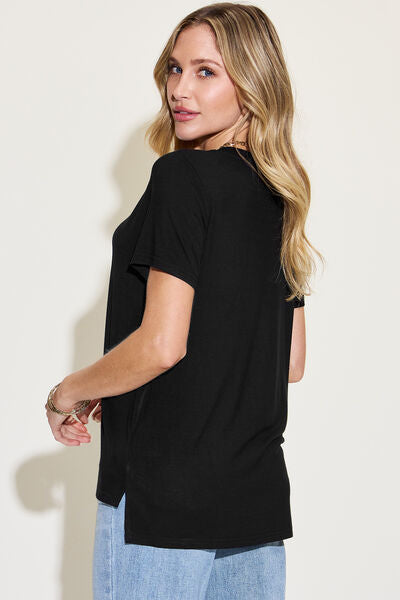 Basic Bae Full Size V-Neck High-Low T-Shirt *