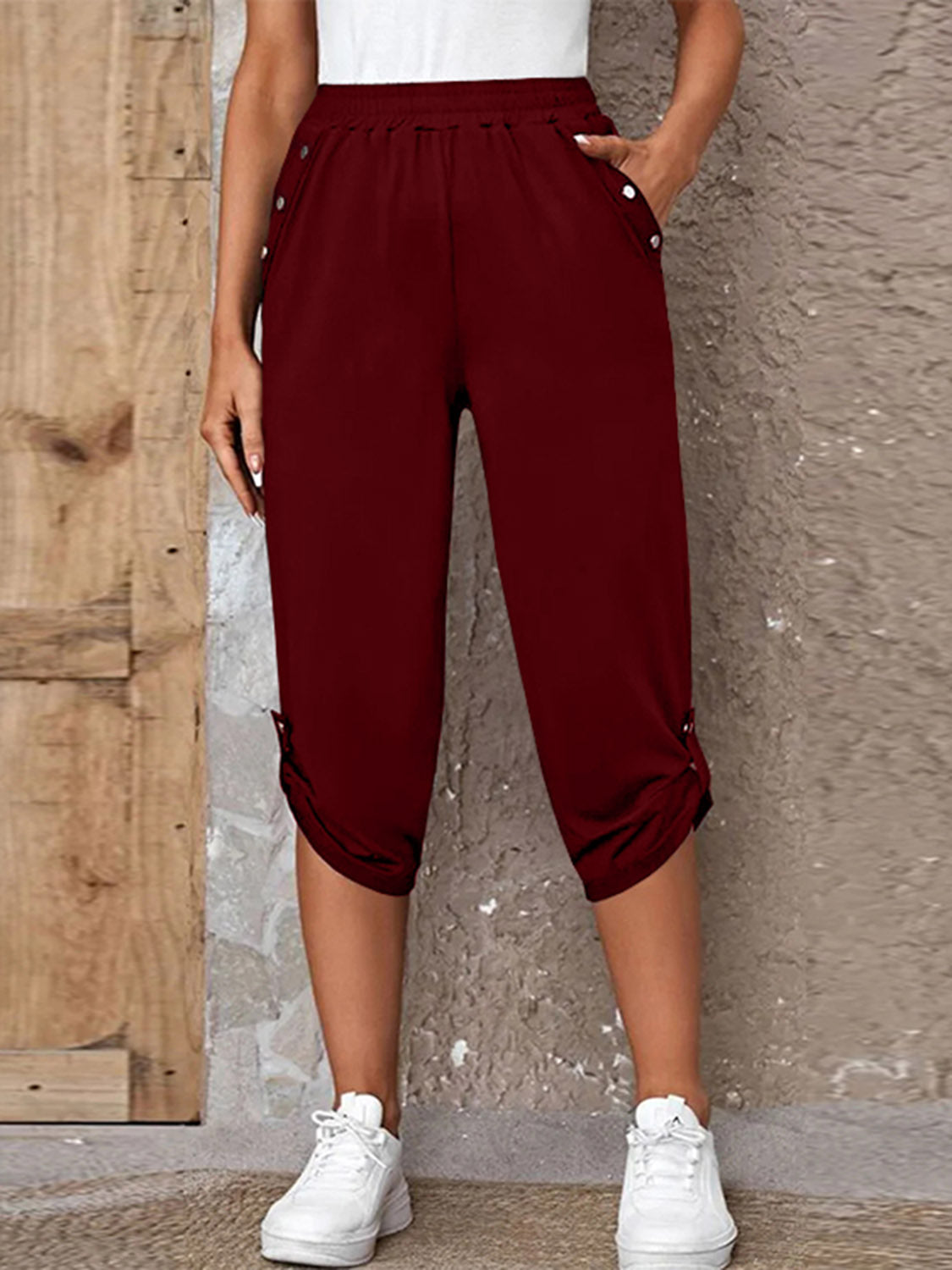 Joselyn Full Size Roll-Tab Capris Pants