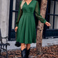 ZaLaquite Surplice Neck Swiss Dot Long Sleeve Dress