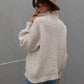 Woven Right High Neck Balloon Sleeve Rib-Knit Pullover Sweater