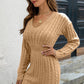 SoMini Cable-Knit V-Neck Long Sleeve Mini Sweater Dress