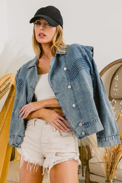 BiBi Button Up Long Sleeve Denim Jacket - Brand BiBi