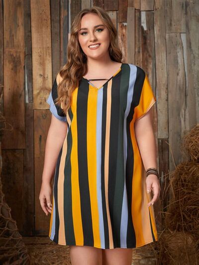 Women's Zabelle Plus Size Striped Short Sleeve Mini Dress