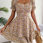 Floral Sweetheart Neck Flounce Sleeve Mini Dress