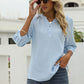Full Size Swiss Dot Notched Neck Three-Quarter Sleeve Blouse