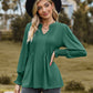 Full Size Notched Neck Flounce Sleeve Blouse