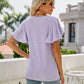 Full Size Eyelet Flutter Sleeve Round Neck Top