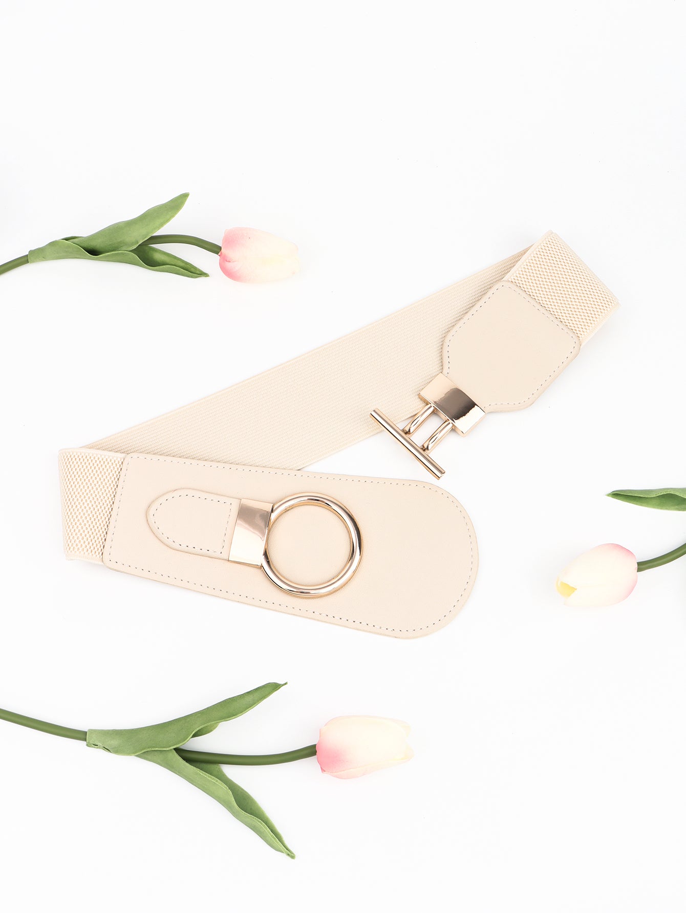 Women's PU Elastic Wide Belt with Alloy Buckle