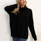 Slit Turtleneck Dropped Shoulder Sweater