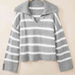 Full Size Striped Collared Neck Slit Sweater