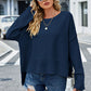 High-Low Slit Round Neck Long Sleeve Sweater