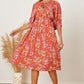 Floral Tie Neck Half Sleeve Dress