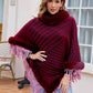 Contrasting Beauty One Size Striped Fringe Hem Poncho