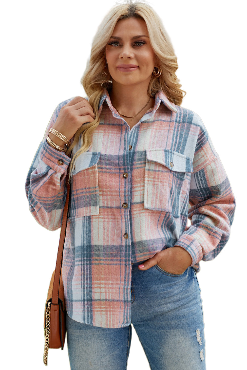 Full Size Plaid Dropped Shoulder Shacket