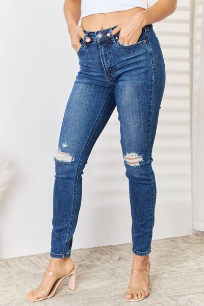 Judy Blue Full Size High Waist Distressed Slim Jeans *