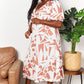 Double Take Camel Printed Surplice Balloon Sleeve Dress