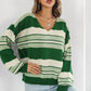 ZELDAlea Striped V-Neck Dropped Shoulder Sweater