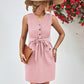 Buttoned V-Neck Belted Sleeveless Mini Dress