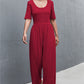 Women's Scoop Neck Half Sleeve Wide Leg Jumpsuit