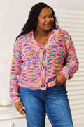 Woven Right V-Neck Long Sleeve Cardigan *