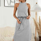 Full Size Drawstring Open Back Slit Sleeveless Dress