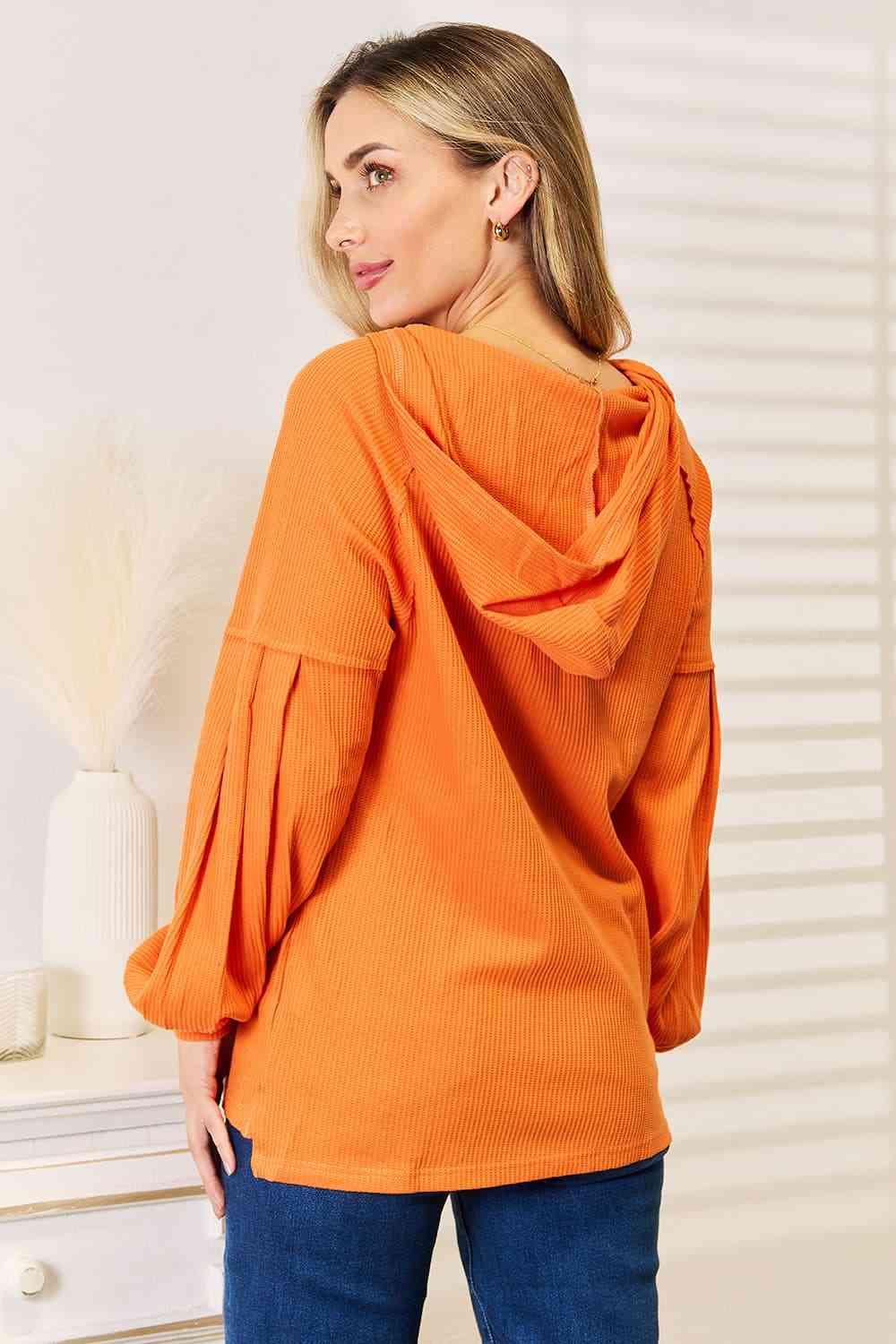 Basic Bae Side Slit Buttoned Waffle Knit Hoodie *