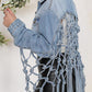 Tie Detail Button Up Denim Jacket with Pockets