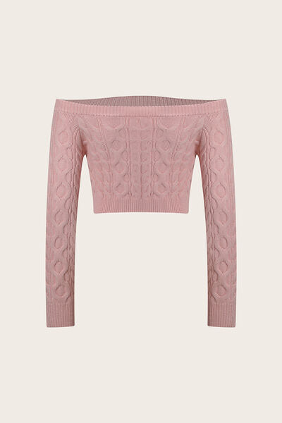 Cable-Knit Off-Shoulder Long Sleeve Sweater