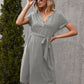 Tied Notched Short Sleeve Dress