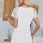 Eyelet V-Neck Lace Short Sleeve T-Shirt