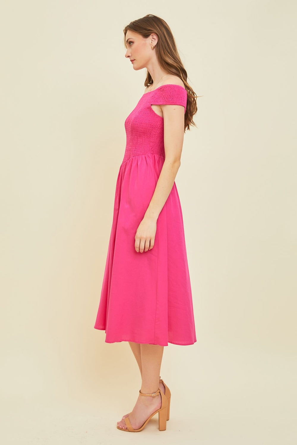 HEYSON Off-Shoulder Smocked Midi Dress *