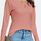 Decorative Button V-Neck Long Sleeve T-Shirt