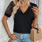 Bow Pattern V-Neck Short Sleeve T-Shirt