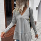 Waffle-knit V-Neck Long Sleeve Blouse