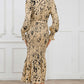 Full Size Printed V-Neck Smocked Midi Dress
