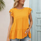 Women's Round Neck Flutter Sleeve Tiered Blouse