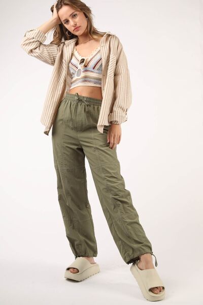 VERY J Drawstring Woven Parachute Joggers *
