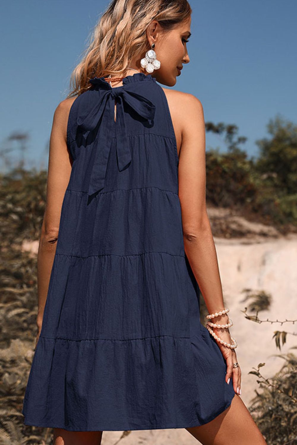 SoCasual Tie Back Sleeveless Tiered Mini Dress