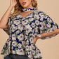 Women's Plus Size Floral Flutter Sleeve Cutout Blouse