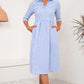 KeenLinear Plaid Collared Neck Midi Dress