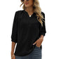 Full Size Swiss Dot Notched Neck Three-Quarter Sleeve Blouse