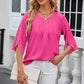 Round Neck Slit Half Sleeve Top